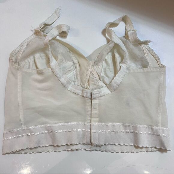 Vintage 1950s / 1960s Ivory Lace Panel Long Line Soft Cup Bra Corset Bustier - Picture 9 of 11